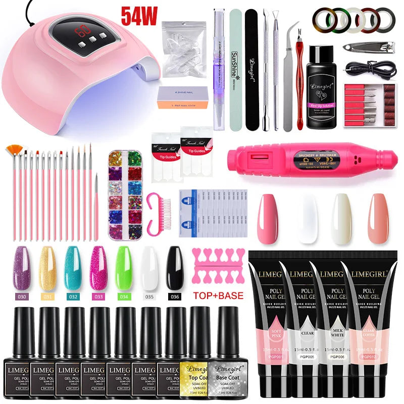 Nail Extension Kit Acrylic Gel Polish Nail UV LED Nail Lamp, Manicure Kit, Base Coat, Top Coat.