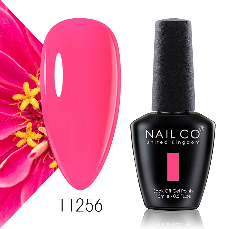 NAILCO 15ml Color Gel Nail Polish Soak Off, Hybrid Varnishes Manicure, UV&LED Nail Gel Semi Permanent Lacquer Base Top Coat.