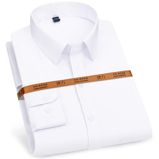 Men Solid Color Business Shirt Formal Fashion, Thin Classic White Long Sleeve Shirt.