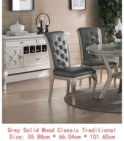 7pc Rect. Glass Dining Table Set w/ Silver Hue & 6 Tufted Side Chairs for Dining Room