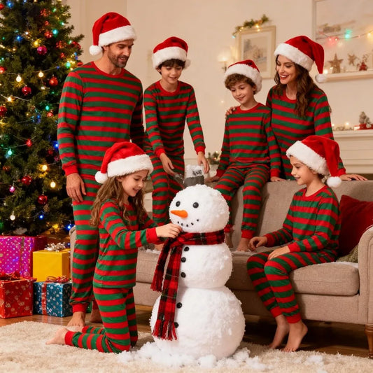 New Striped Family Matching Christmas Pajamas, Mother, Kids, Dad