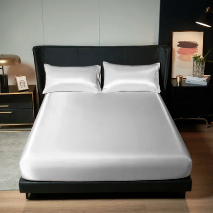 Elegant Satin Fitted Bed Sheet- Luxurious 35cm Height, Universal King/Queen Size.