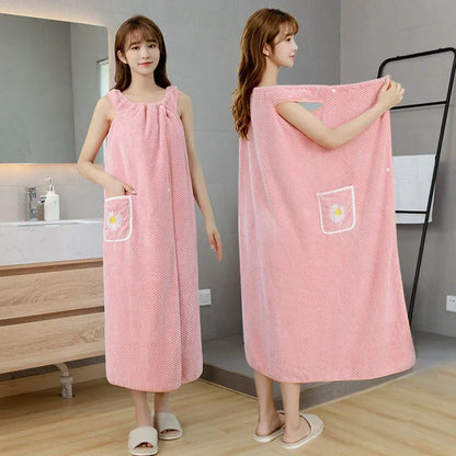 Bath Towel  Women Wearable Wrap Polyester Skirt Washable Bathrobe.