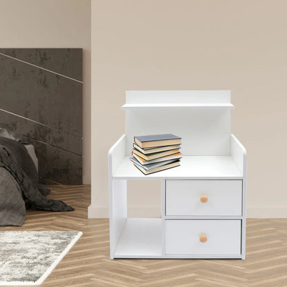 Warm White Nightstand with 2 Drawers, 16.9x10.2x23.6In Compact Bedside Table.