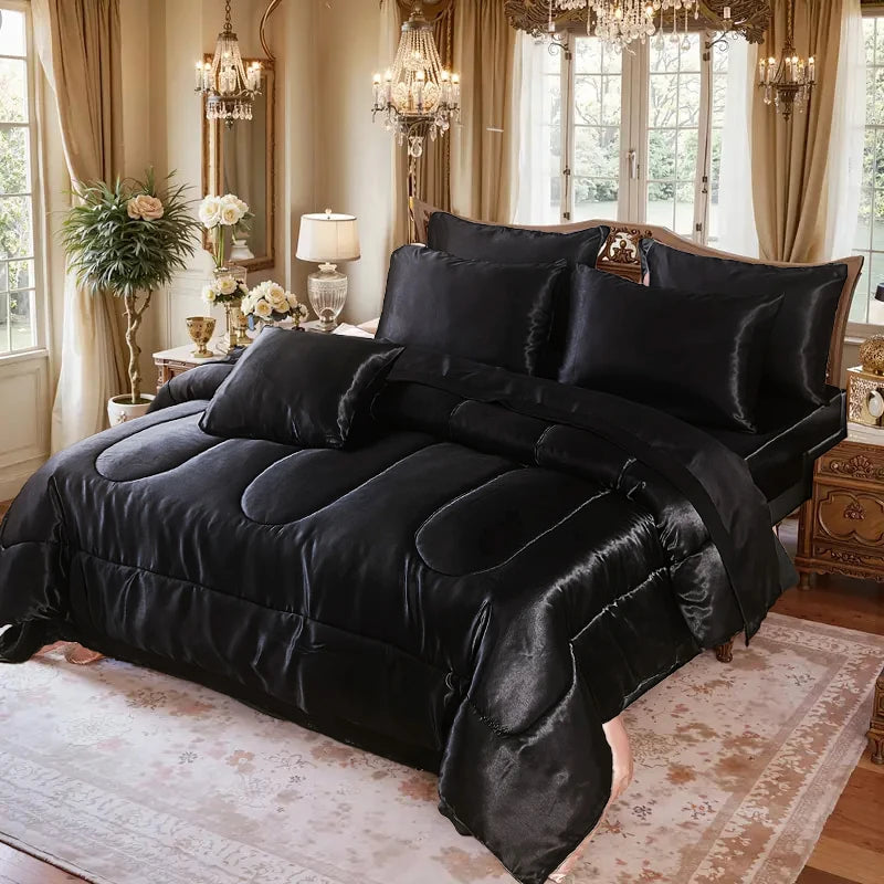 3pcs Reversible Silky Bedding Set, Luxury Soft Satin Comforter with 2 Satin Pillowcases.