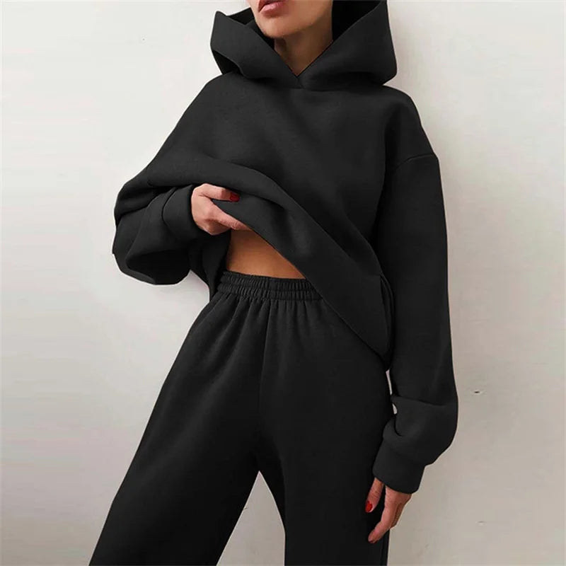 Women's Tracksuit Suit Autumn Fashion Warm Hoodie Sweatshirts Two Pieces.