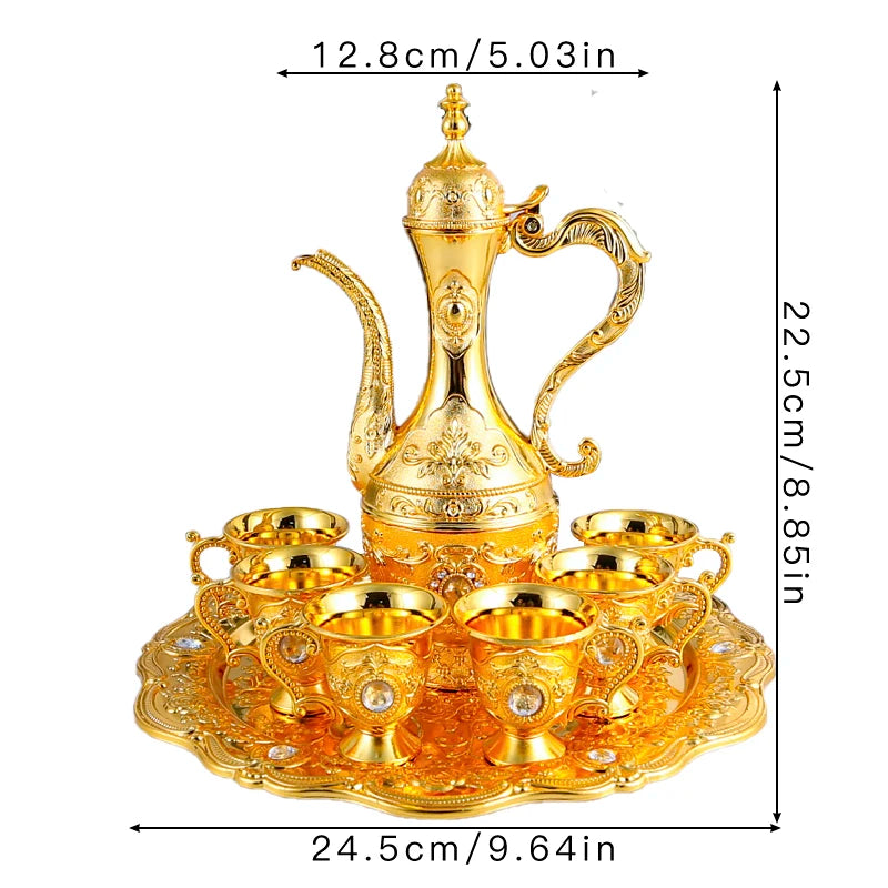 1 metal wine set, 1 tray and 6 shot glasses and 1 wine pot combination.