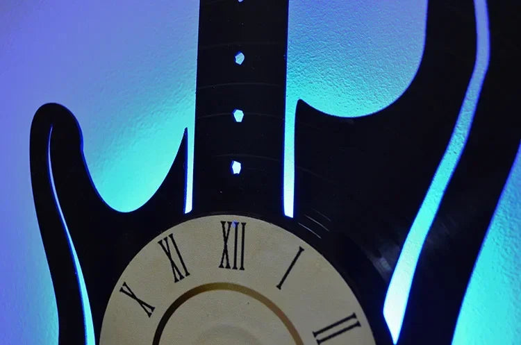 Vinyl Record LED Wall Clock , Music Theme Guitar Clock