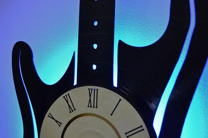 Vinyl Record LED Wall Clock , Music Theme Guitar Clock