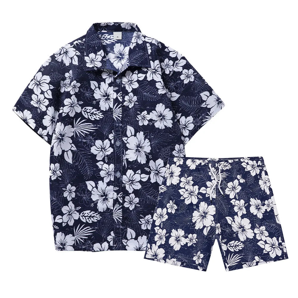 Hawaii collection beach style 2Pcs set 3D banana print summer suit short sleeve Shirt beach pants set.