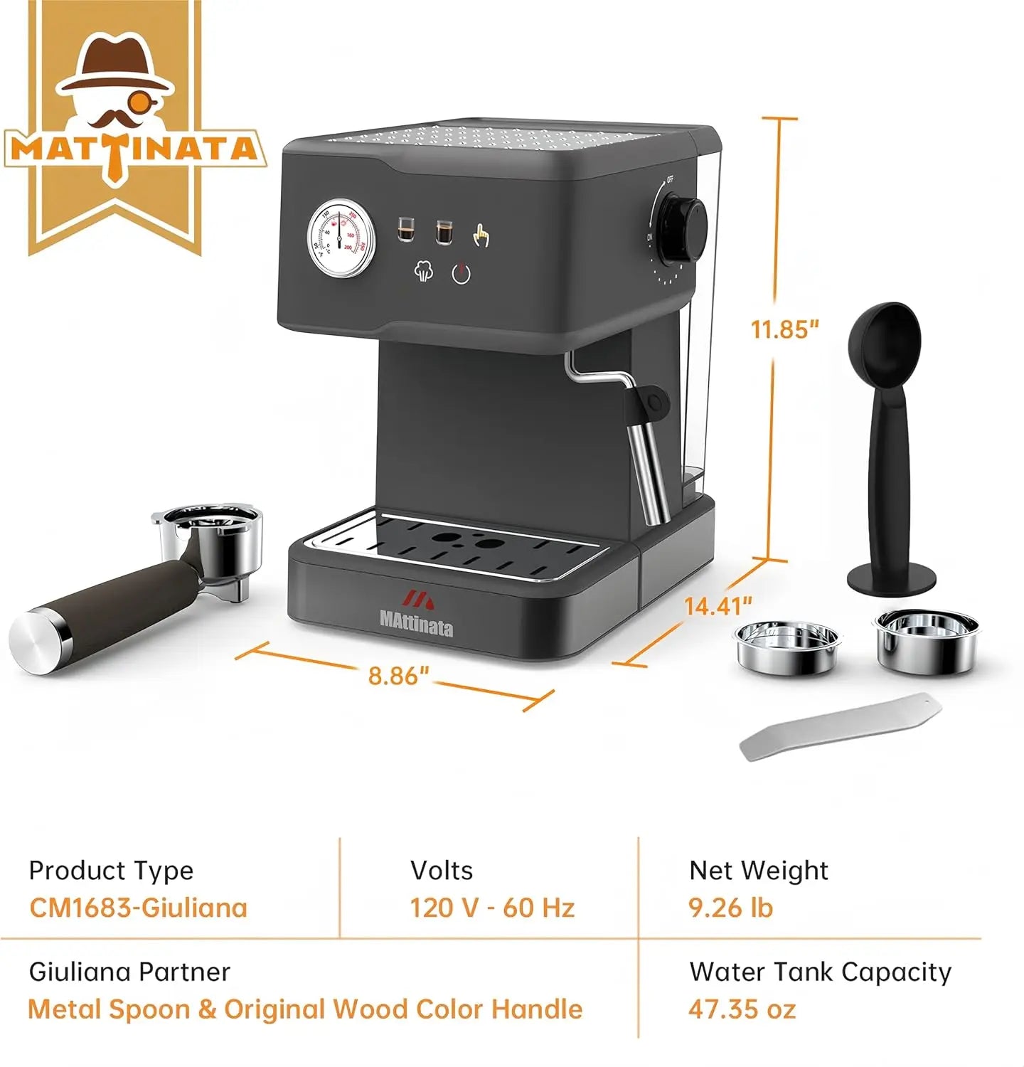 Espresso Machine 20 Bar, Stainless Steel Coffee Maker with Milk Frother, 60oz Removable Water Tank for Home.