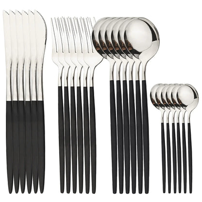 24pcs Dinnerware Set Stainless Steel  Polished, Dishwasher Safe, Knives Forks & Spoons