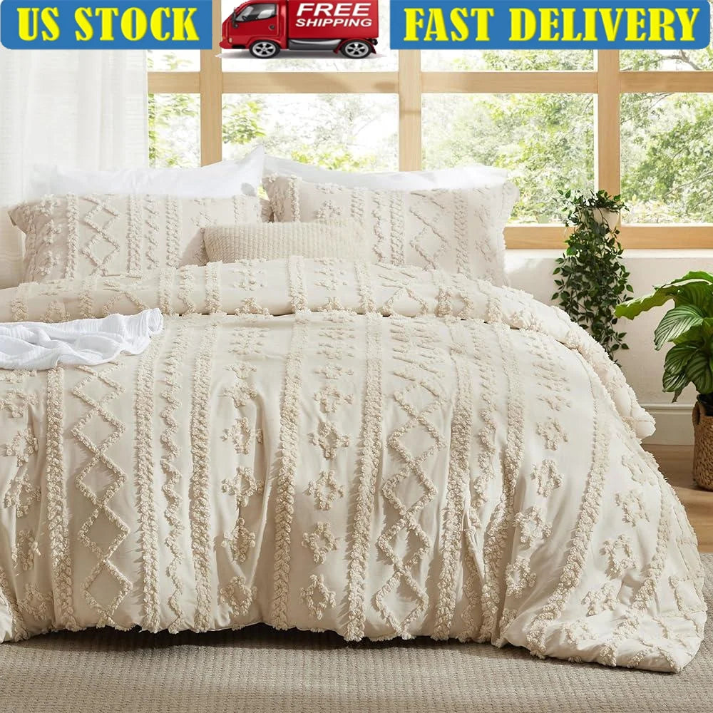 3 Pieces Queen Comforter Set Embroidered Bedding