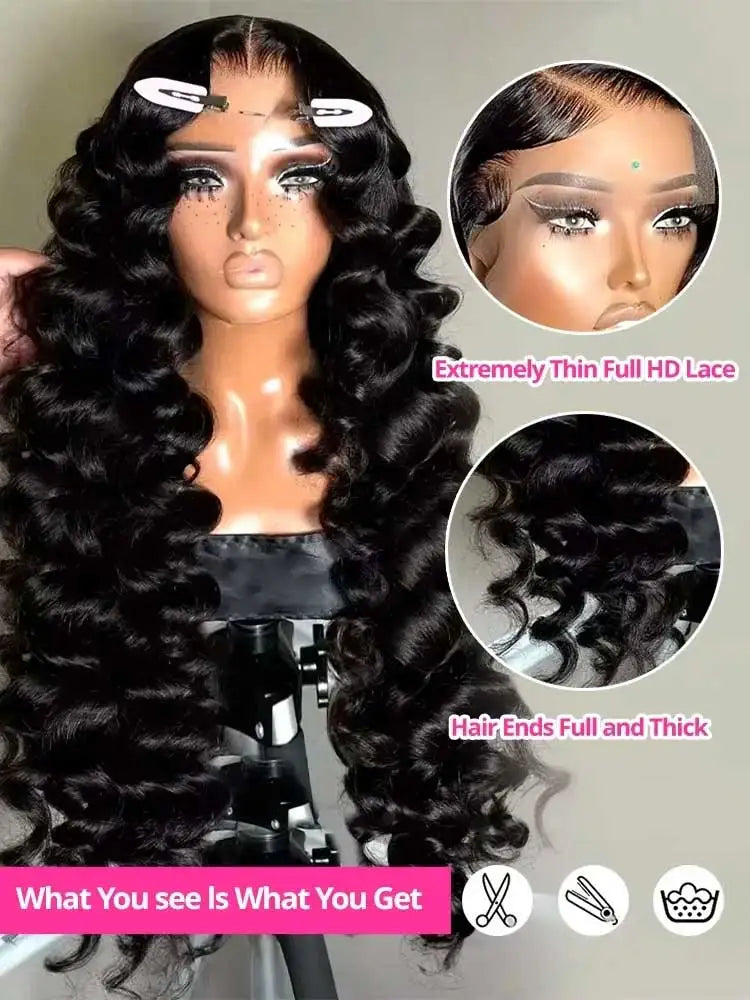 40 42 Inch Loose Deep Wave Frontal Wigs 250%,13x4 13x6 HD Lace Frontal Wigs, Women Remy Loose Deep Curly Human Hair Wigs.