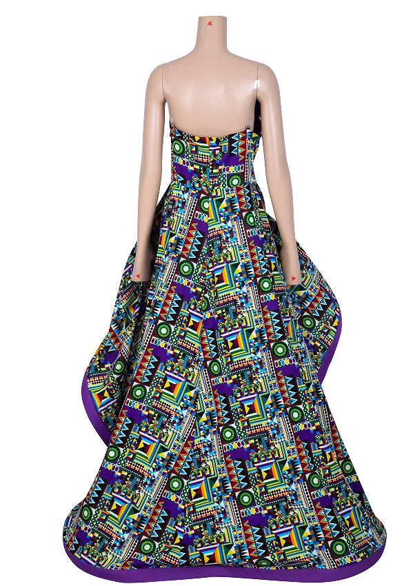 Dashiki Party Dresses Fashion Robe Floral Print Maxi, Long Strapless African Dresses for Women WY6981.