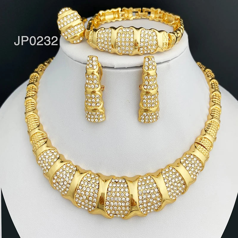 Jewelry Set For Women 18K Gold Plated Luxury Necklace, Earrings, Bracelet, And Ring Set