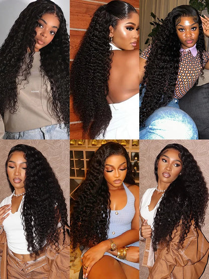 100% Human Hair 13x4 Deep Wave HD Lace Front Wig, 30 40 Inch Curly 13x6 Lace Frontal Wigs