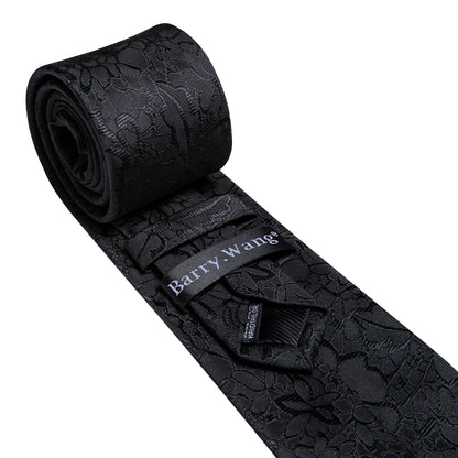 Black White Gray Silver Men Tie Handkerchief Cufflinks Set.