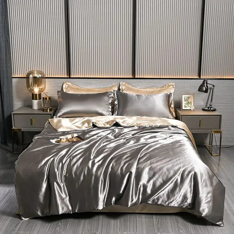 Luxury 100% Silk Bedding  with Duvet Cover4pcs Bed Cover