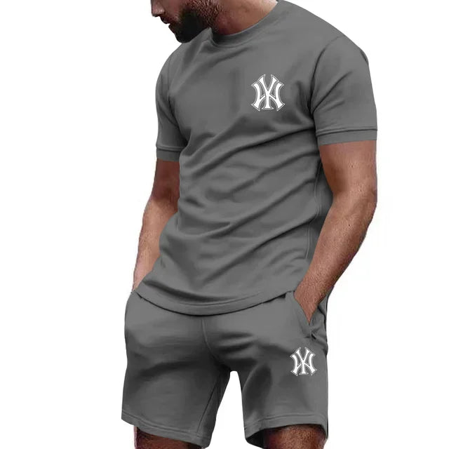 2026 hot men's two-piece sportswear short sleeved T-shirt and summer running fitness sportswear.