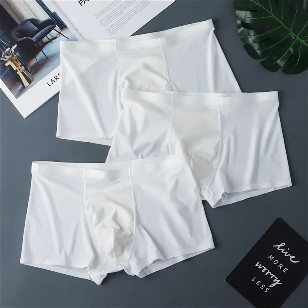 3PCS High Quality Men's Ice Silk Underwear Summer Thin Breathable Seamless Panties Sexy Male Underpants Plus Size.