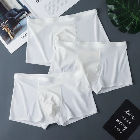 3 calzoncillos de seda helada de alta calidad para hombre, finos, transpirables, sin costuras, sexy, tallas grandes.