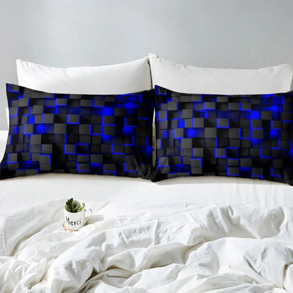 Blue and Black Bedding Duvet Cover Set, Geometric Set for Kids Comforter Cover Set