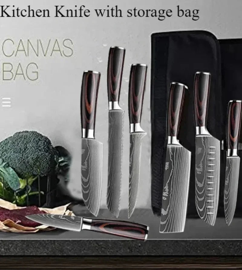 Damascus Steel Kitchen Knives VG10 Steel Fish Boning Knife Meat Cleaver Fruit Utility Cutter with Long Magnetic Knife Block