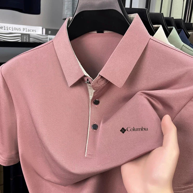 High end brand men letter printed short sleeved polo shirt, cool breathable casual business 2025 summer new style lapel shirt.