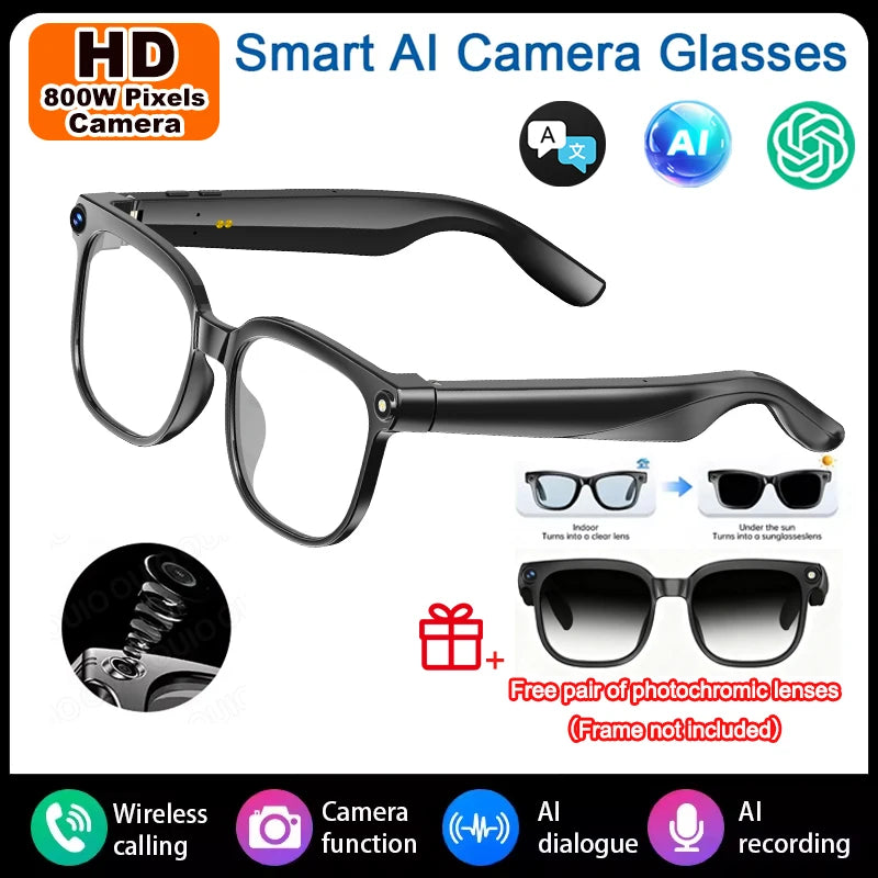 4K AI Smart Camera Sunglasses, 800W Pixel Chat GPT Translation Voice Control WiFi Bluetooth HD1080P.