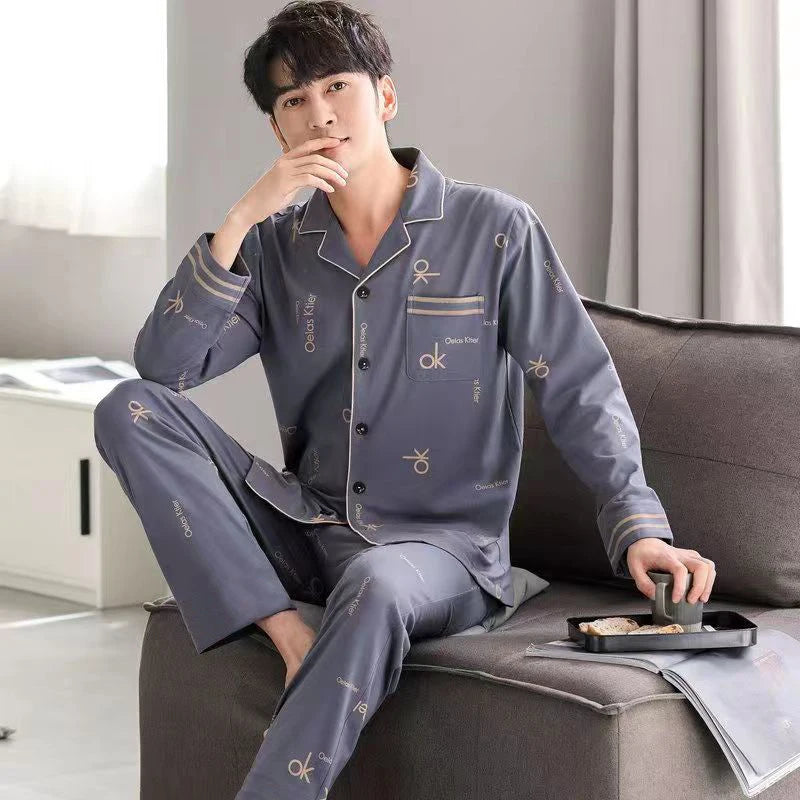 Pajamas Men's Long-Sleeved Spring and Autumn Men's Two-Piece Suit