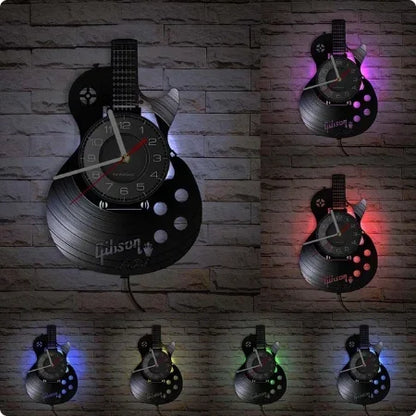 Vinyl Record LED Wall Clock , Music Theme Guitar Clock