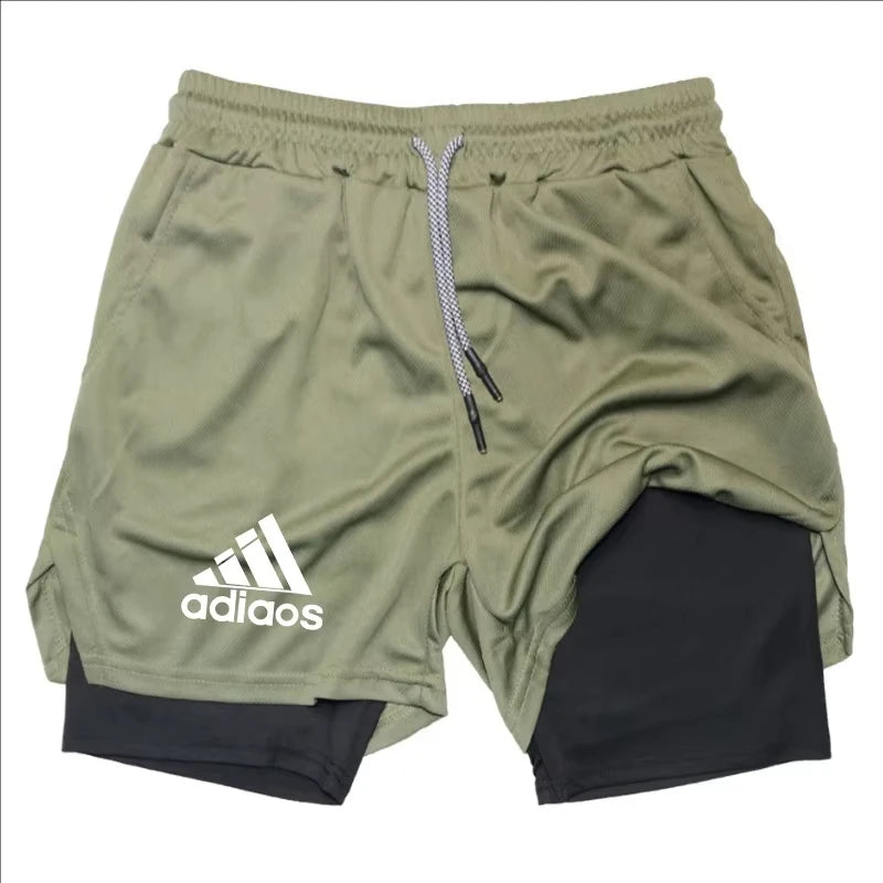 Men Compression Shorts, Summer Gym Fitness, Running, Training, Sports Shorts, Two-In-One Mesh Shorts.