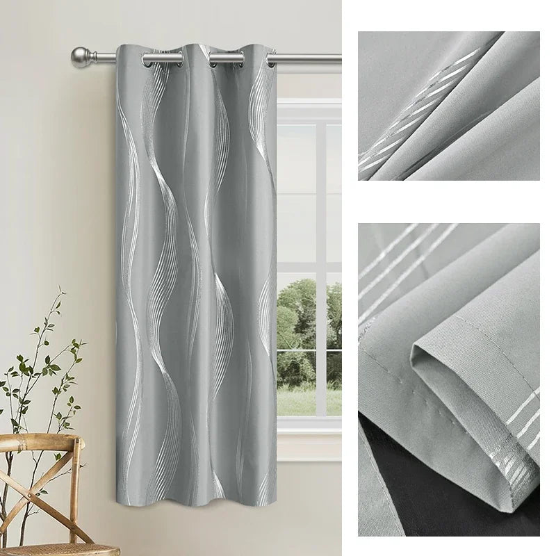1pc/2pcs Wave and Marble 100% Blackout Curtains, Hot Stamping and Silver Curtains.