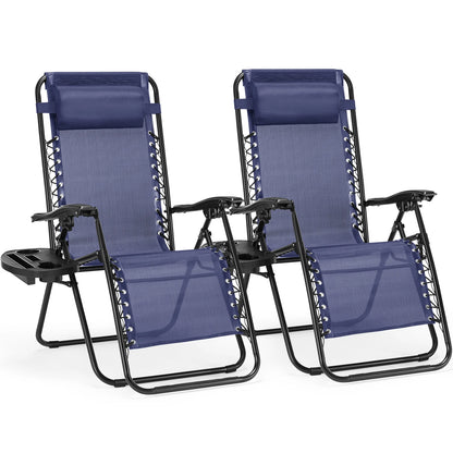 Zero Gravity Set of 2 Portable Recliner Camping, Patio, Garden Lounge Chair, with Cup Holder Trays