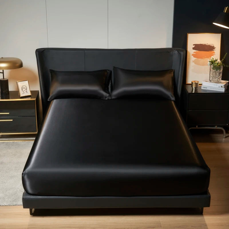 Elegant Satin Fitted Bed Sheet- Luxurious 35cm Height, Universal King/Queen Size.