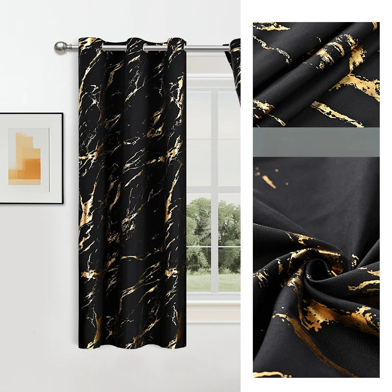 1pc/2pcs Wave and Marble 100% Blackout Curtains, Hot Stamping and Silver Curtains.