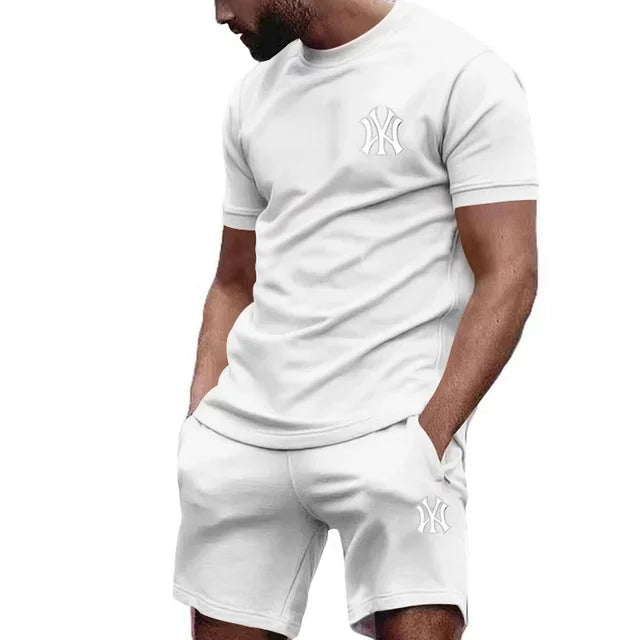 2026 hot men's two-piece sportswear short sleeved T-shirt and summer running fitness sportswear.