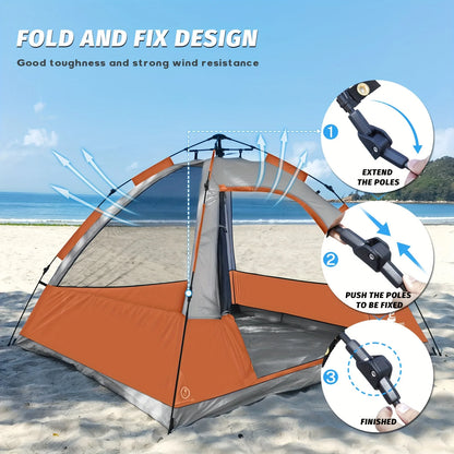 Pop Up Camping Tent - 4 Person Instant Easy Set Up Tent, Removable Rain Fly.