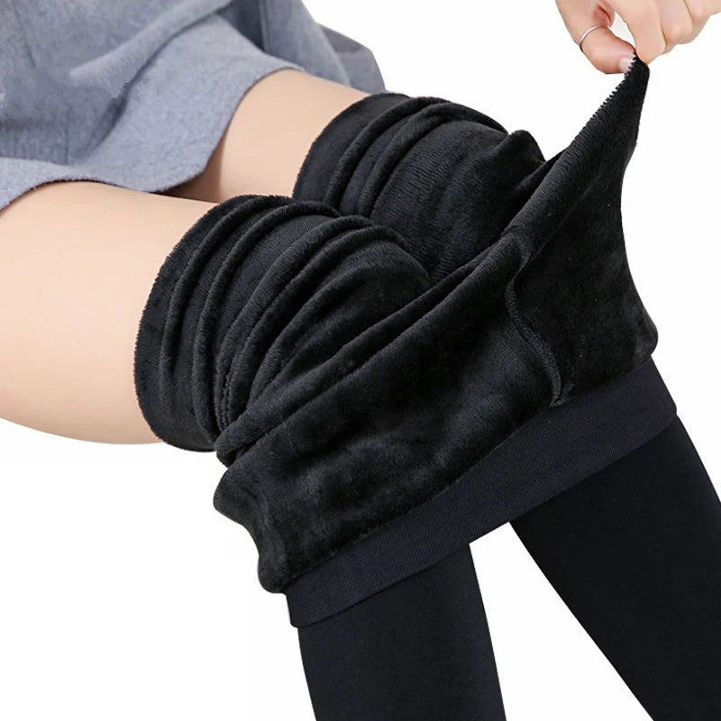 Winter Leggings For Women Warm Solid Color Velvet  High Waist.