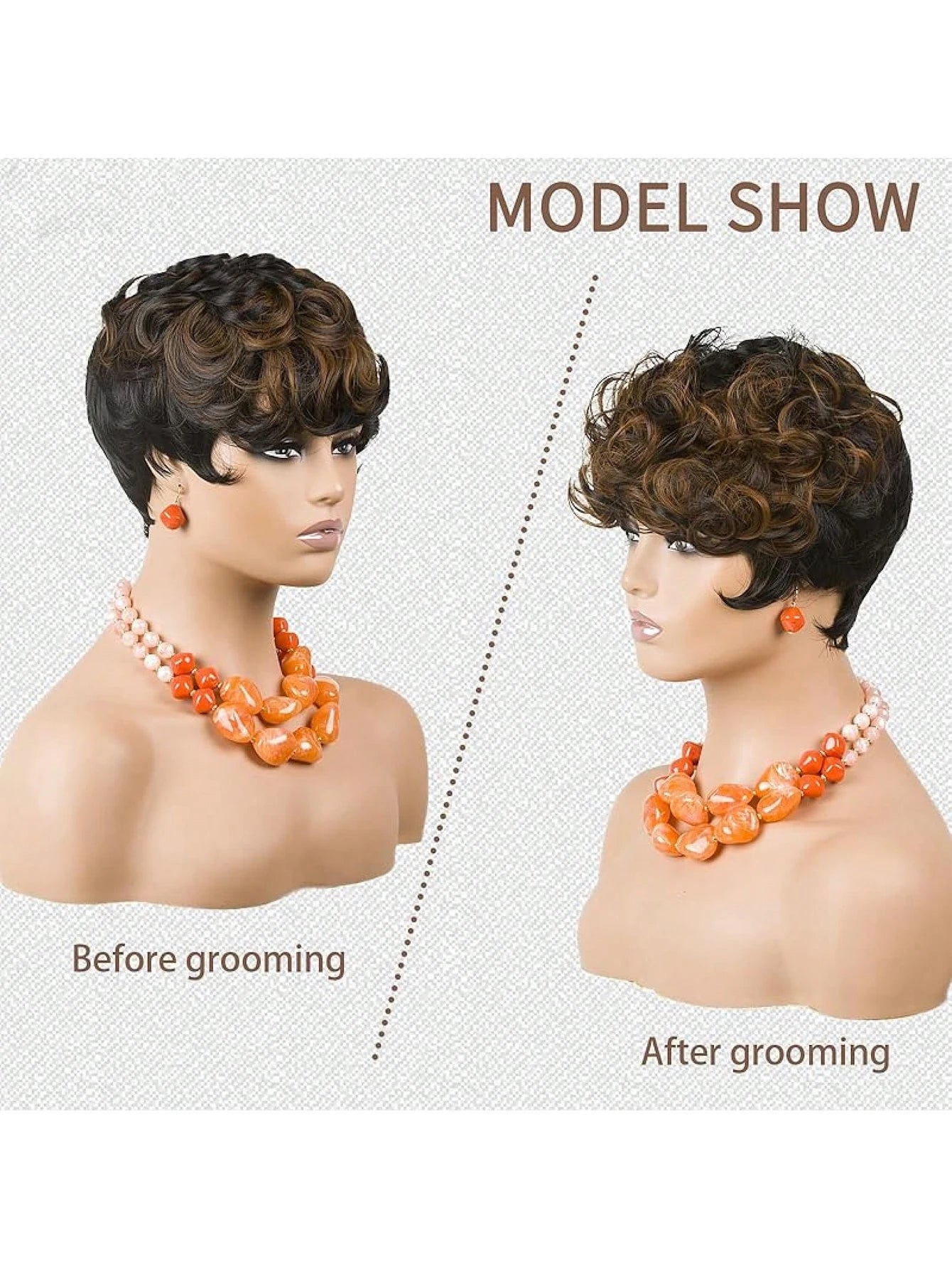 Short Pixie Wigs Short Brown Black Curly Pixie Wigs Synthetic Hair Wigs.