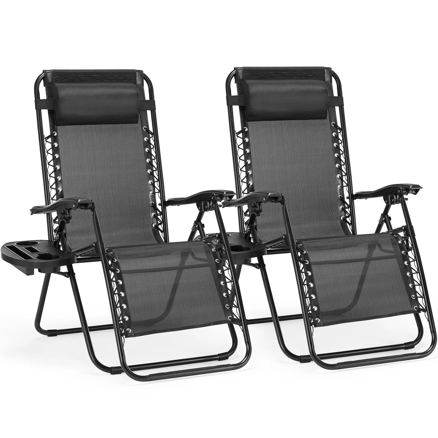 Zero Gravity Set of 2 Portable Recliner Camping, Patio, Garden Lounge Chair, with Cup Holder Trays