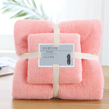 2pcs Set Luxury Super Large Towel Coral Fleece Bath Towel  Set for Adults 70x140cm 35x75cm