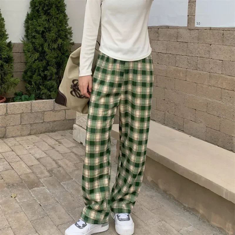 Warm Plush Pants, Cashmere Thick Plaid Ladies Winter Loose Wide-legged Pants