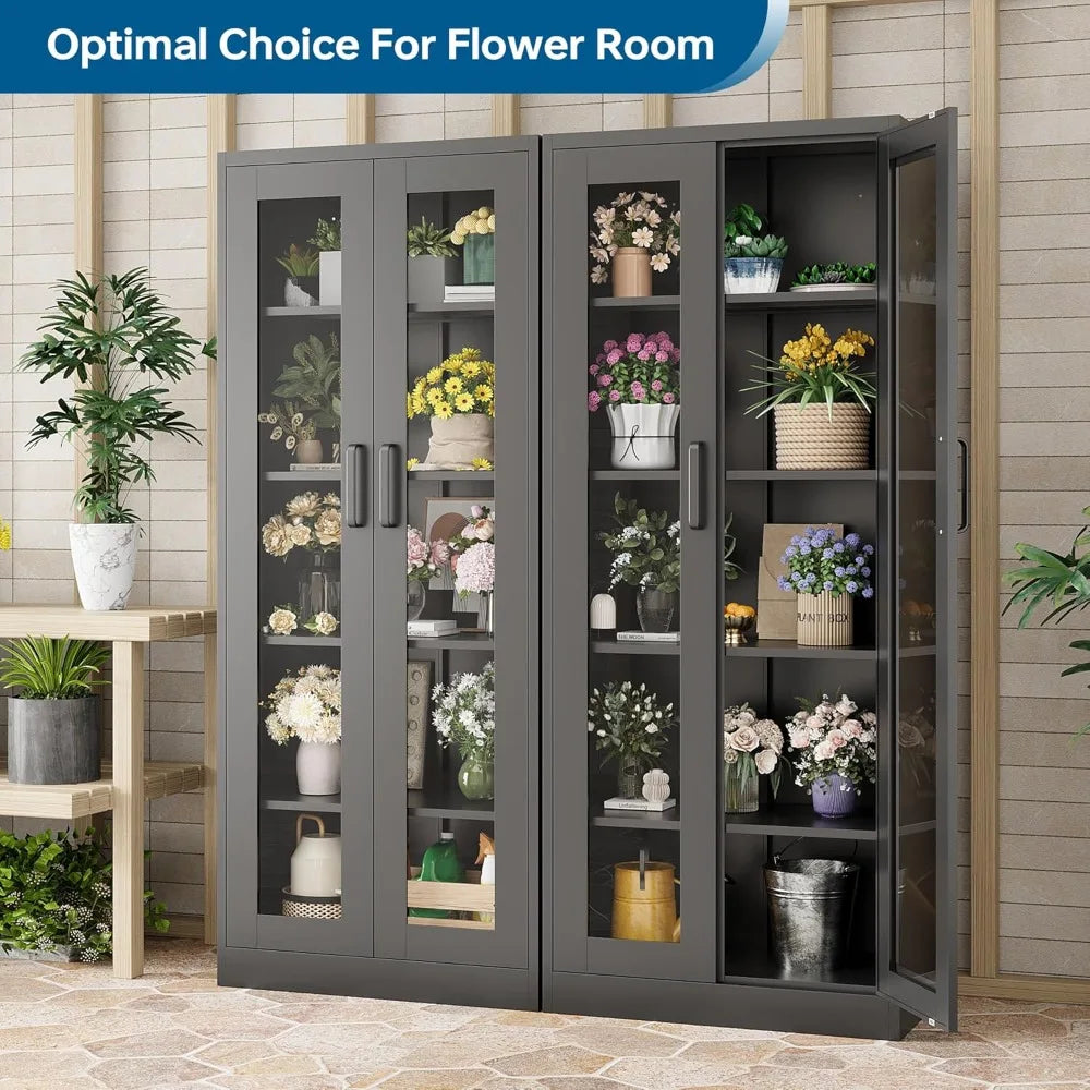 67 Inch Glass Door Display Cabinet with 4 Adjustable Shelves. Heavy Duty Steel Storage Case for Home, Office.