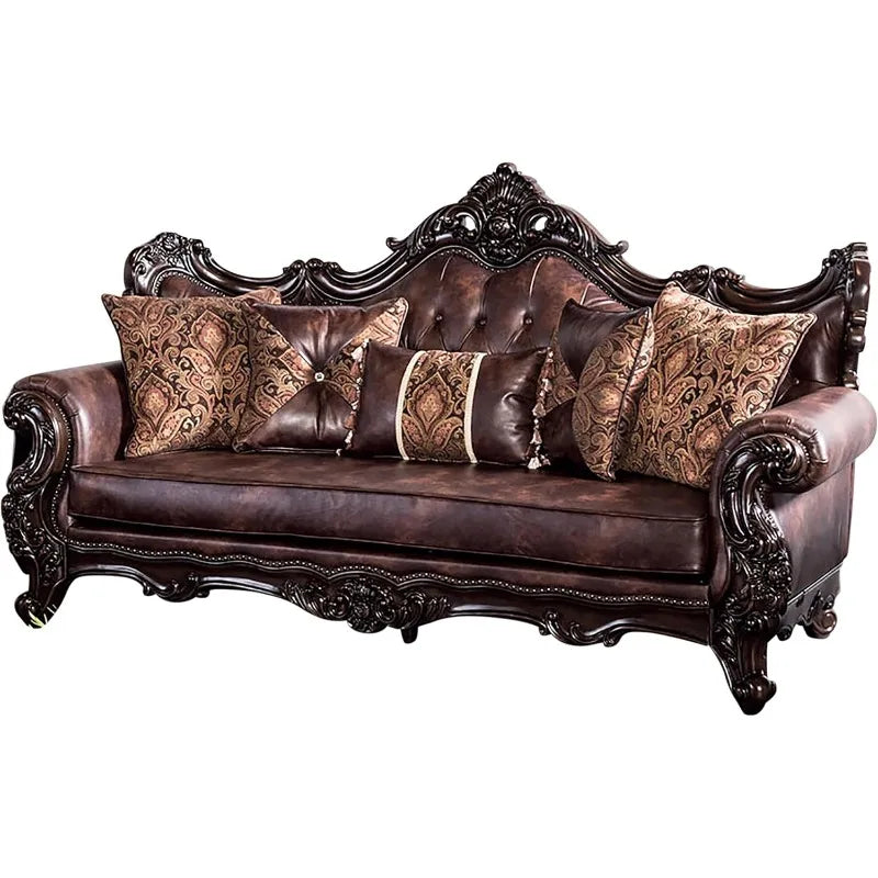 Dark Cherry Faux Leather Sofa, 2-Piece Set for Living Room & Office.