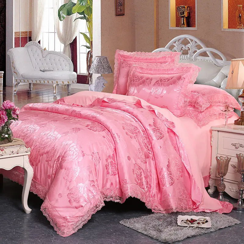 Luxury Jacquard Bedding Set Duvet Cover Lace Satin
