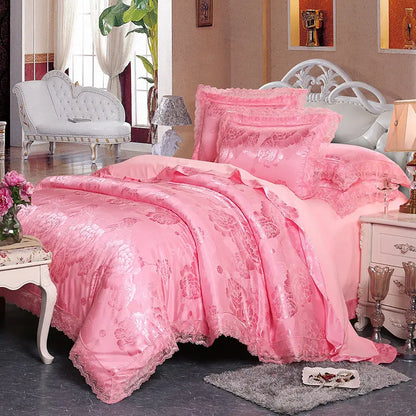 Luxury Jacquard Bedding Set Duvet Cover Lace Satin
