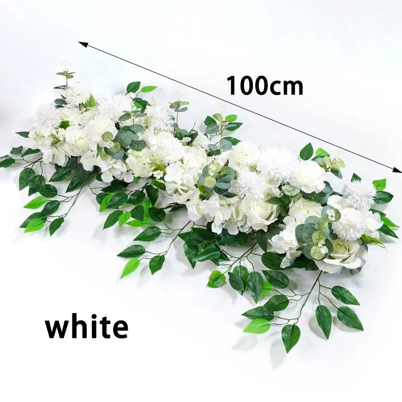 100cm Luxury White Rose Artificial Flower Row Wedding Table Centerpiece Flowers.