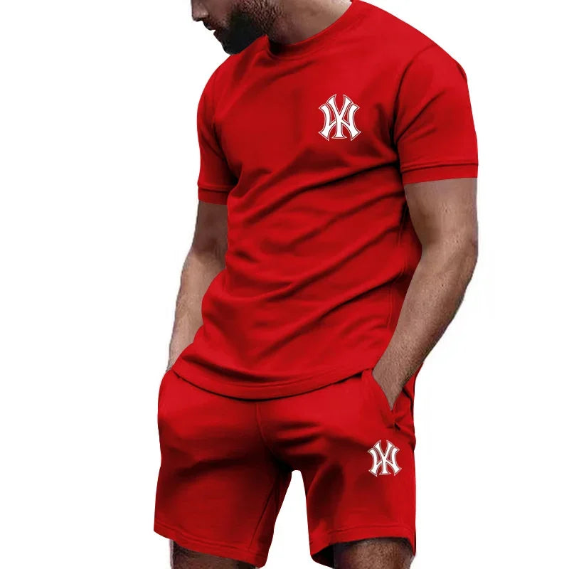 2026 hot men's two-piece sportswear short sleeved T-shirt and summer running fitness sportswear.